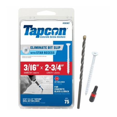 Itw Tapcon Concrete Screw, Steel 28367